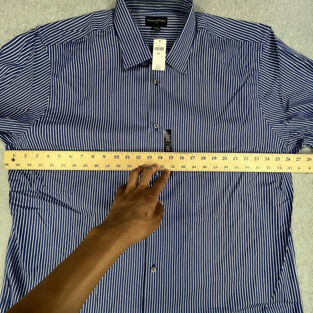 Banana Republic Dress Shirt Blue White Striped Mens 18-18.5 Button Down $50